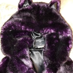 Spirithoods vegan faux fur hooded purple "Midnight Wolf" coat